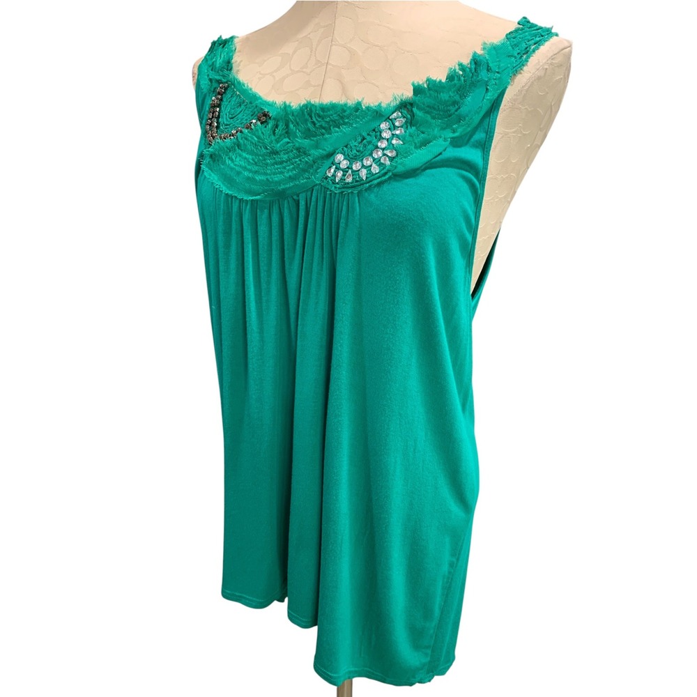 Size 1X Simply Irresistible Green Knit Tank Womens Shirt Flowy Soft